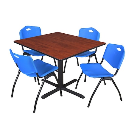 Cain Square Table & Chair Set, Wood, Metal, Plastic Top, Cherry MPN:TB4848CH47BE