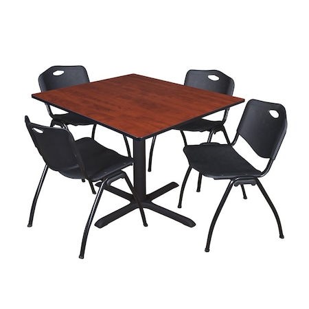 Cain Square Table & Chair Set, Wood, Metal, Plastic Top, Cherry MPN:TB4848CH47BK