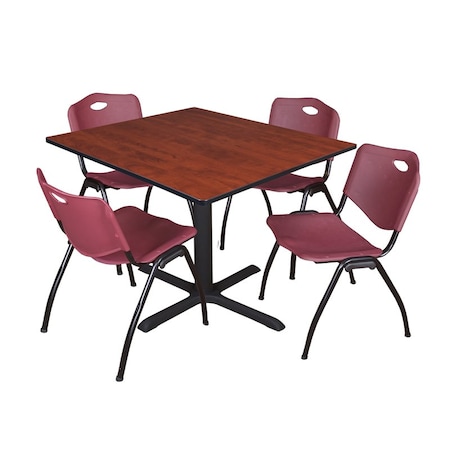Cain Square Table & Chair Set, Wood, Metal, Plastic Top, Cherry MPN:TB4848CH47BY