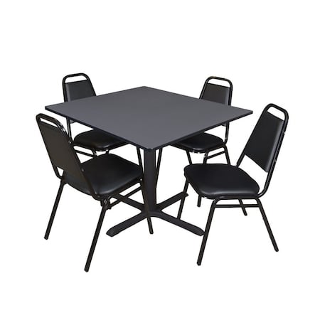 Cain Square Table & Chair Set, Wood, Metal, Vinyl Top, Grey MPN:TB4848GY29BK
