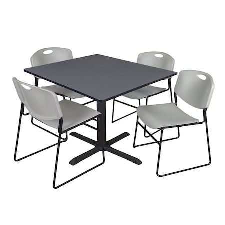 Cain Square Table & Chair Set, Wood, Metal, Polypropylene Top MPN:TB4848GY44GY
