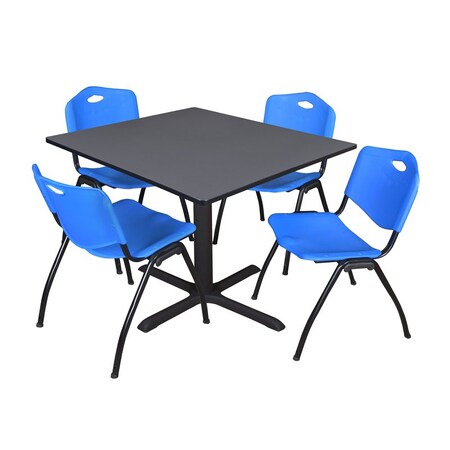 Cain Square Table & Chair Set, Wood, Metal, Plastic Top, Grey MPN:TB4848GY47BE