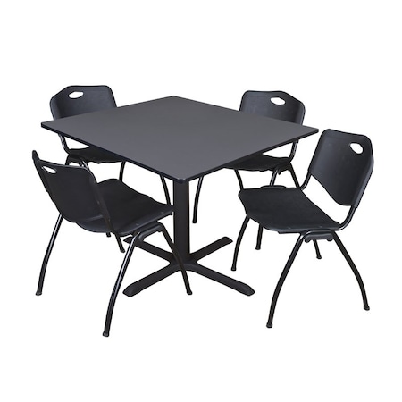 Cain Square Table & Chair Set, Wood, Metal, Plastic Top, Grey MPN:TB4848GY47BK