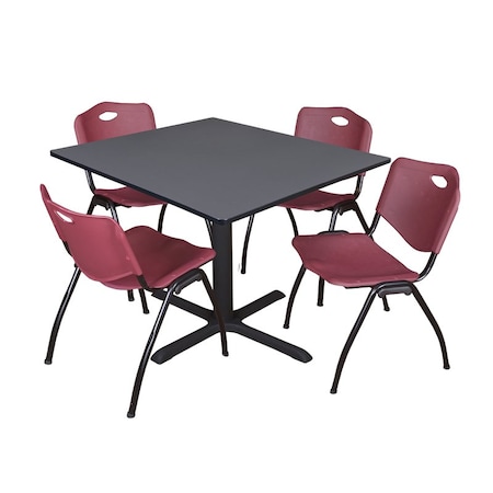 Cain Square Table & Chair Set, Wood, Metal, Plastic Top, Grey MPN:TB4848GY47BY
