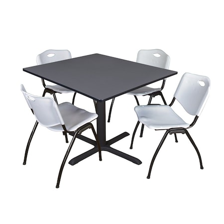 Cain Square Table & Chair Set, Wood, Metal, Plastic Top, Grey MPN:TB4848GY47GY