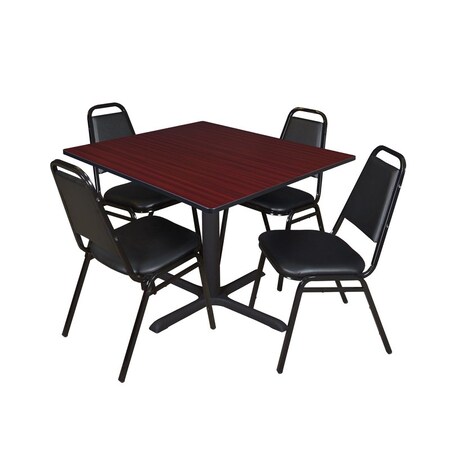 Cain Square Table & Chair Set, Wood, Metal, Vinyl Top, Mahogany MPN:TB4848MH29BK