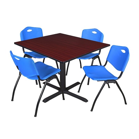 Cain Square Table & Chair Set, Wood, Metal, Plastic Top, Mahogany MPN:TB4848MH47BE