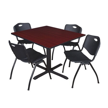 Cain Square Table & Chair Set, Wood, Metal, Plastic Top, Mahogany MPN:TB4848MH47BK