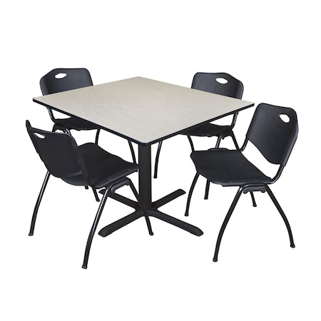 Cain Square Table & Chair Set, Wood, Metal, Plastic Top, Maple MPN:TB4848PL47BK