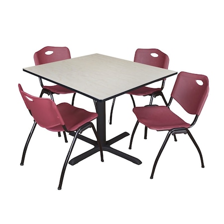 Cain Square Table & Chair Set, Wood, Metal, Plastic Top, Maple MPN:TB4848PL47BY