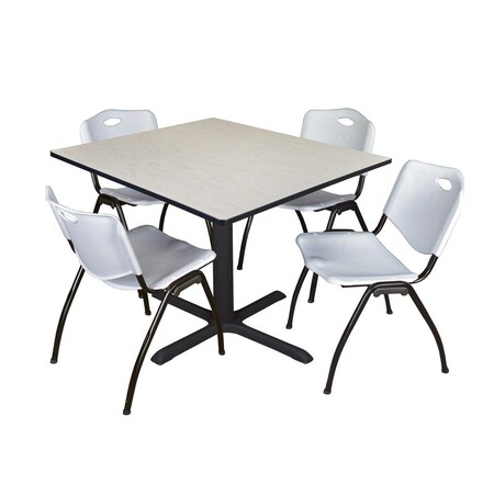 Cain Square Table & Chair Set, Wood, Metal, Plastic Top, Maple MPN:TB4848PL47GY