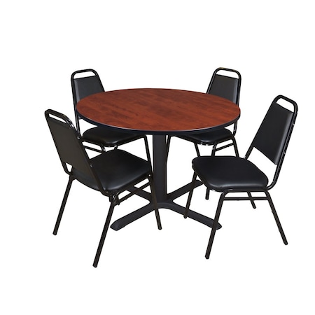 Cain Round Table & Chair Set, Wood, Metal, Vinyl Top, Cherry MPN:TB48RNDCH29BK