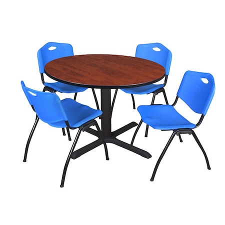 Cain Round Table & Chair Set, Wood, Metal, Plastic Top, Cherry MPN:TB48RNDCH47BE