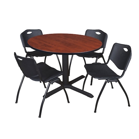 Cain Round Table & Chair Set, Wood, Metal, Plastic Top, Cherry MPN:TB48RNDCH47BK