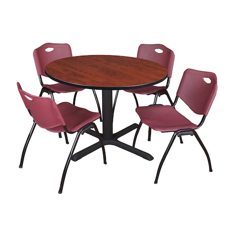 Cain Round Table & Chair Set, Wood, Metal, Plastic Top, Cherry MPN:TB48RNDCH47BY