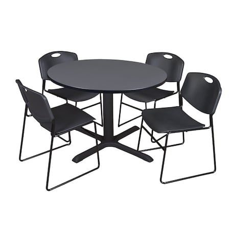 Cain Round Table & Chair Set, Wood, Metal, Polypropylene Top, Grey MPN:TB48RNDGY44BK