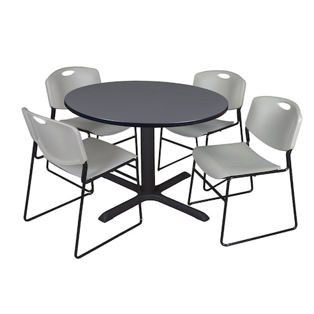 Cain Round Table & Chair Set, Wood, Metal, Polypropylene Top, Grey MPN:TB48RNDGY44GY