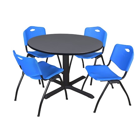 Cain Round Table & Chair Set, Wood, Metal, Plastic Top, Grey MPN:TB48RNDGY47BE