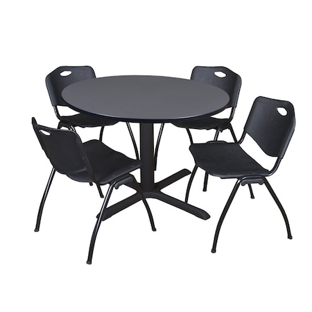 Cain Round Table & Chair Set, Wood, Metal, Plastic Top, Grey MPN:TB48RNDGY47BK