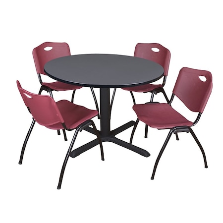 Cain Round Table & Chair Set, Wood, Metal, Plastic Top, Grey MPN:TB48RNDGY47BY