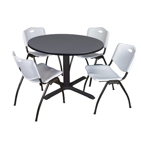 Cain Round Table & Chair Set, Wood, Metal, Plastic Top, Grey MPN:TB48RNDGY47GY