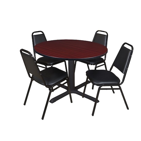 Cain Round Table & Chair Set, Wood, Metal, Vinyl Top, Mahogany MPN:TB48RNDMH29BK