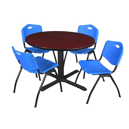Cain Round Table & Chair Set, Wood, Metal, Plastic Top, Mahogany MPN:TB48RNDMH47BE