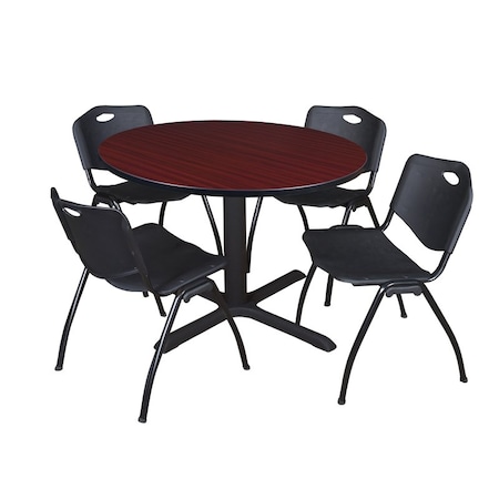 Cain Round Table & Chair Set, Wood, Metal, Plastic Top, Mahogany MPN:TB48RNDMH47BK