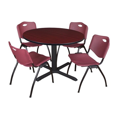Cain Round Table & Chair Set, Wood, Metal, Plastic Top, Mahogany MPN:TB48RNDMH47BY