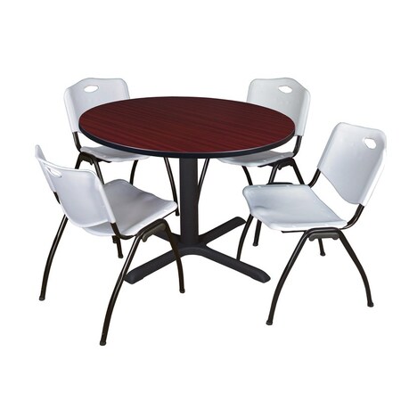 Cain Round Table & Chair Set, Wood, Metal, Plastic Top, Mahogany MPN:TB48RNDMH47GY
