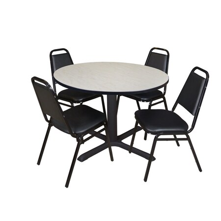 Cain Round Table & Chair Set, Wood, Metal, Vinyl Top, Maple MPN:TB48RNDPL29BK