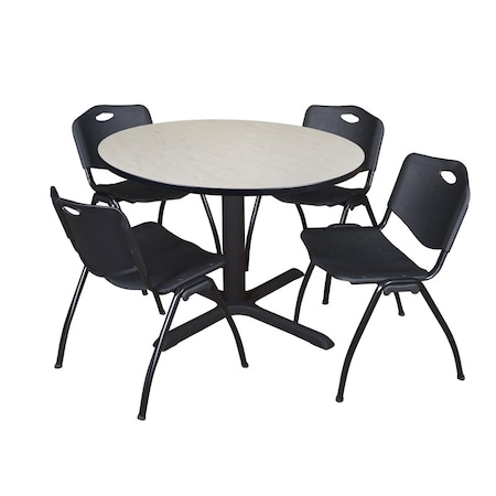 Cain Round Table & Chair Set, Wood, Metal, Plastic Top, Maple MPN:TB48RNDPL47BK