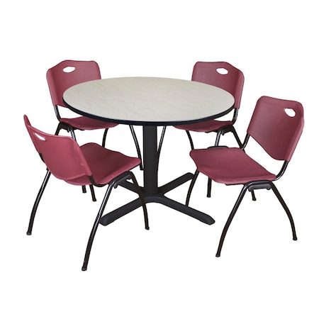 Cain Round Table & Chair Set, Wood, Metal, Plastic Top, Maple MPN:TB48RNDPL47BY