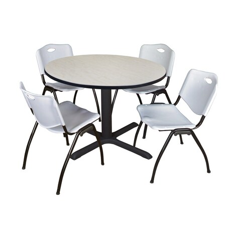 Cain Round Table & Chair Set, Wood, Metal, Plastic Top, Maple MPN:TB48RNDPL47GY