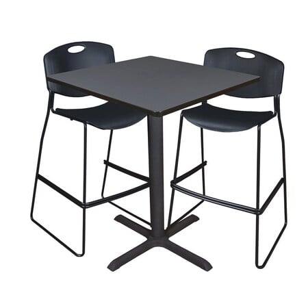 Cain Cafe Table & Chair Set, 36 W, 36 L, 42 H, Grey MPN:TCB3636GY4495BK