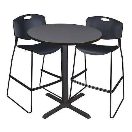 Cain Caf e Table & Chair Sets, 36 W, 36 L, 42 H, Grey MPN:TCB36RNDGY4495BK