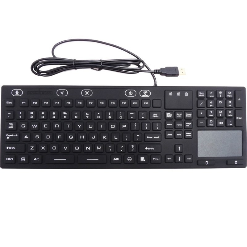 DSI WATERPROOF IP68 FULL SIZE KEYBOARD WITH TOUCHPAD, LED BACKLIT - Cable Connectivity - USB Interface - 106 Key - TouchPad - Windows - Black MPN:KB-JH-IKB110BL