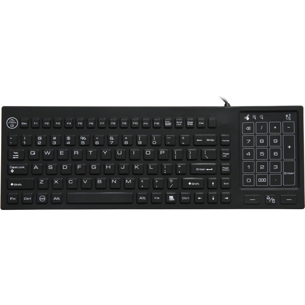 DSI WATERPROOF IP68 KEYBOARD WITH TRACK PAD/NUMBER PAD LED BACKLIT - Cable Connectivity - USB Interface - 88 Key - TouchPad - Windows - Black MPN:KB-JH-IKB700BL