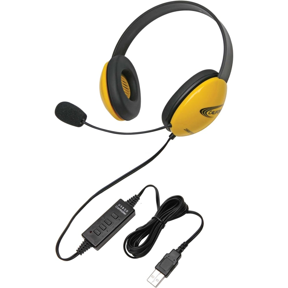 Califone Yellow Stereo Headset w/ Mic, USB Connector - Stereo - USB - Wired - 32 Ohm - 20 Hz - 20 kHz - Over-the-head - Binaural - Supra-aural - 5.50 ft Cable - Electret Microphone - Yellow (Min Order Qty 2) MPN:2800YL-USB