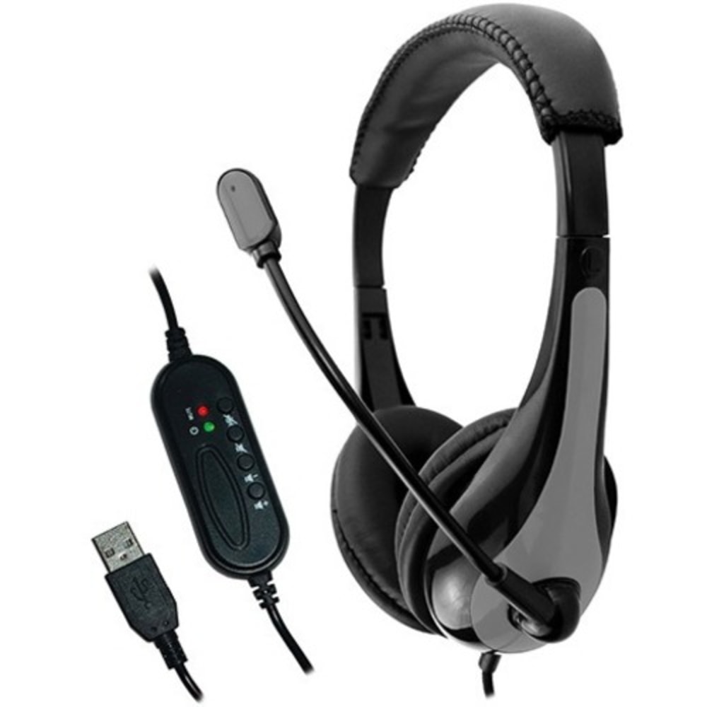 AVID AE-39 USB HEADSET WITH MIC & INLINE CONTROLS, GRAY - Stereo - USB - Wired - 32 Ohm - 20 Hz - 20 kHz - Over-the-head - Binaural - Circumaural - 6 ft Cable - Omni-directional Microphone - Gray (Min Order Qty 3) MPN:2AE39GRYUSB32