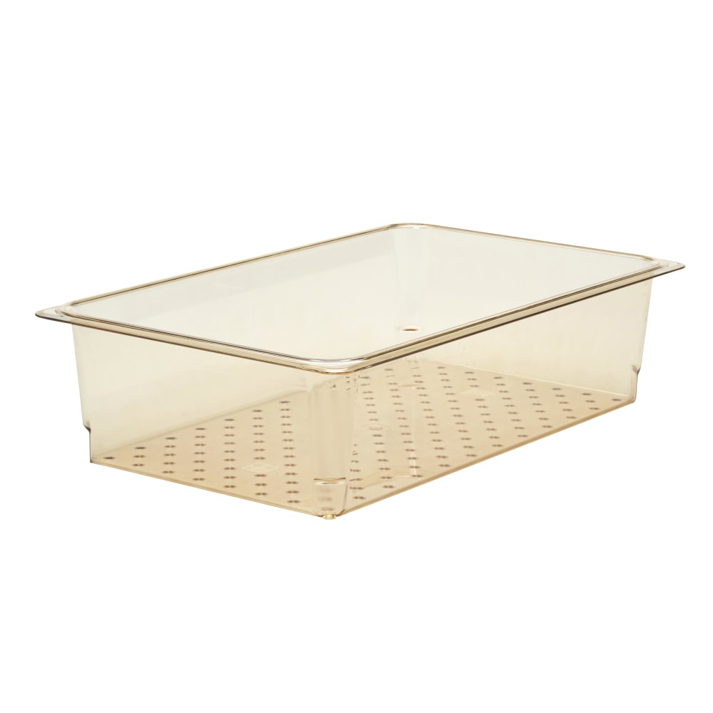 Cambro H-Pan High-Heat GN 1/1 Colander Pans, 5inH x 12-3/4inW x 20-7/8inD, Amber, Pack Of 6 Pans MPN:15CLRHP150