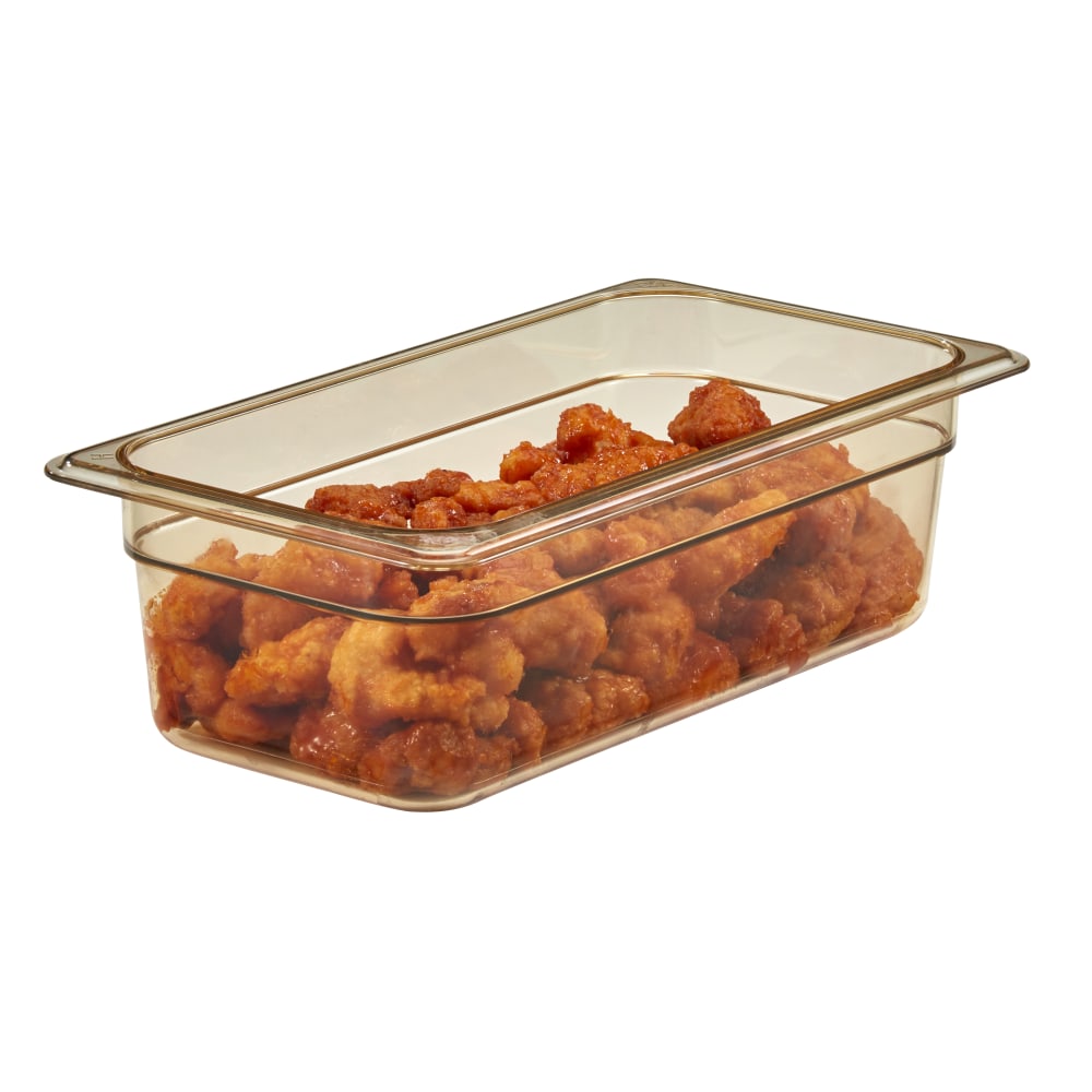 Cambro H-Pan High-Heat GN 1/3 Food Pans, 4inH x 6-15/16inW x 12-3/4inD, Amber, Pack Of 6 Pans MPN:34HP150