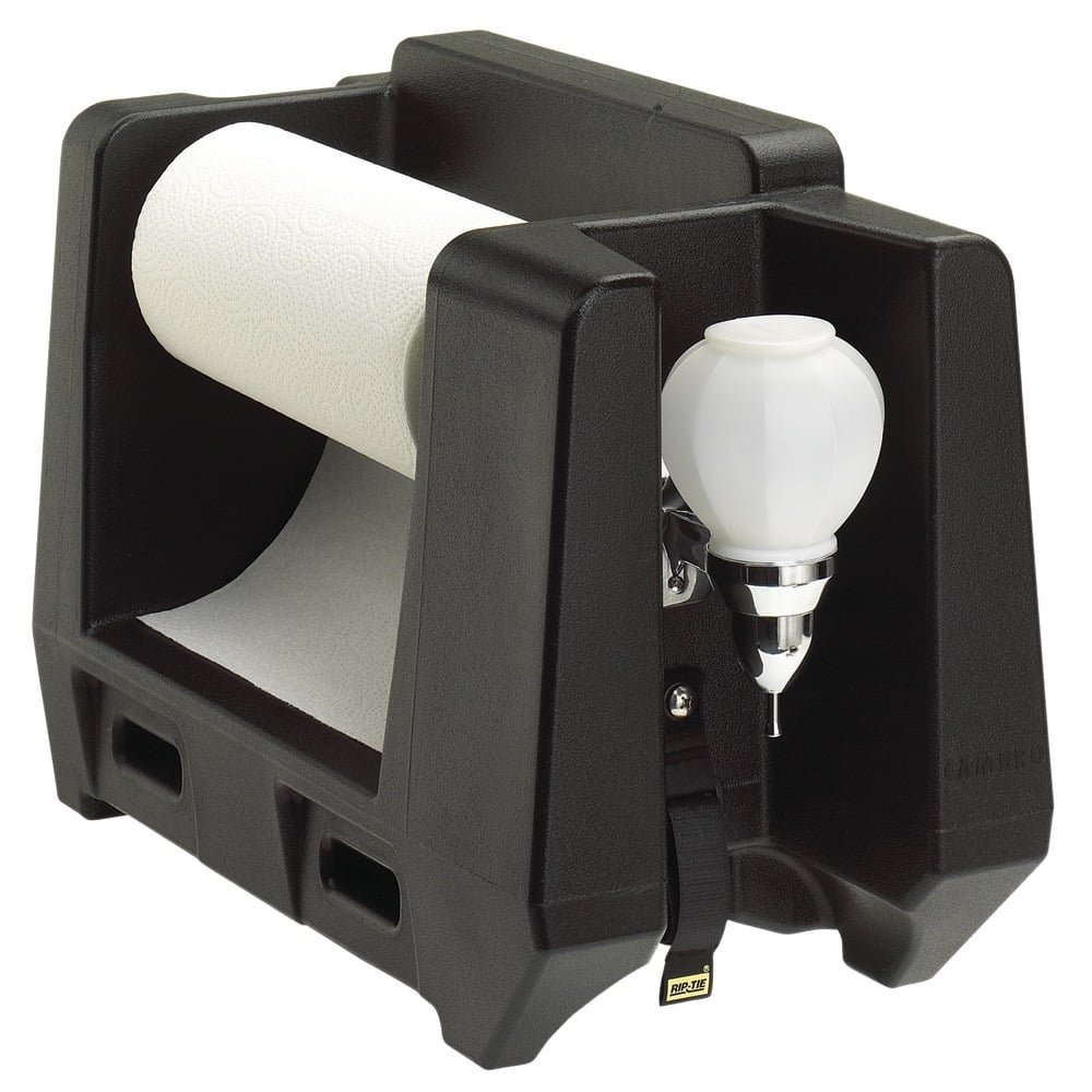 Cambro Soap Dispenser And Paper Towel Roll Holder For Camtainer, 14-3/8inH x 10-1/8inW x 19-3/8inD, Black MPN:HWAPR110