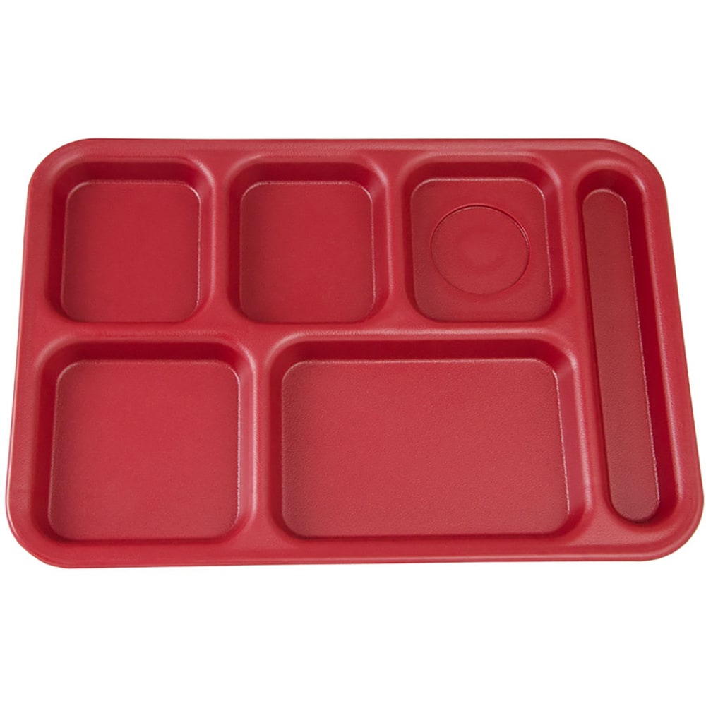 Cambro Camwear 6-Compartment Serving Trays, 10in x 14-1/2in, Cranberry, Pack Of 24 Trays MPN:PS1014416