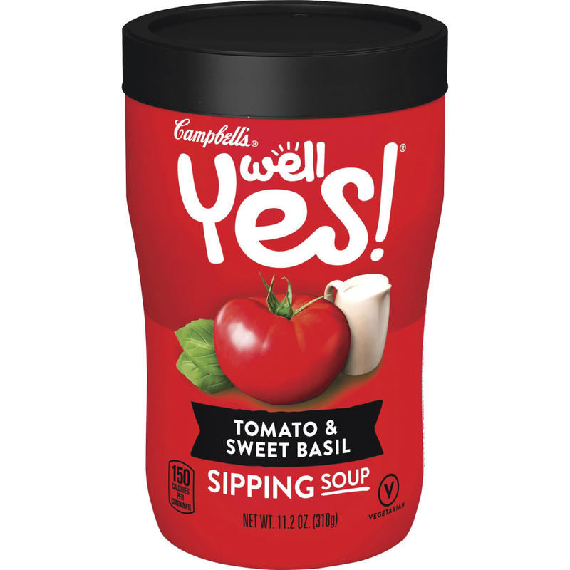 Campbells Tomato & Sweet Basil Sipping Soup - No Artificial Color, No Artificial Flavor - Tomato & Sweet Basil - Can - 1 Serving Can - 11.10 oz - 8 / Carton (Min Order Qty 2) MPN:25034