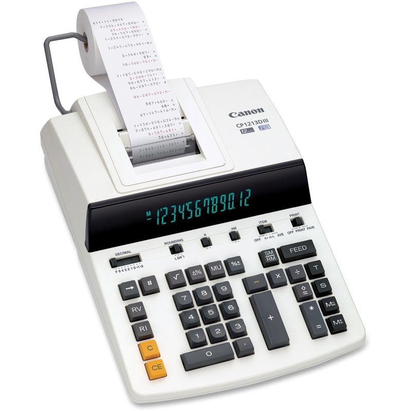 Canon CP1213DIII Desktop Printing Calculator - Dual Color Print - Dot Matrix - 4.8 lps - Ergonomic Design, Independent Memory, Item Count - 9933B001 MPN:9933B001