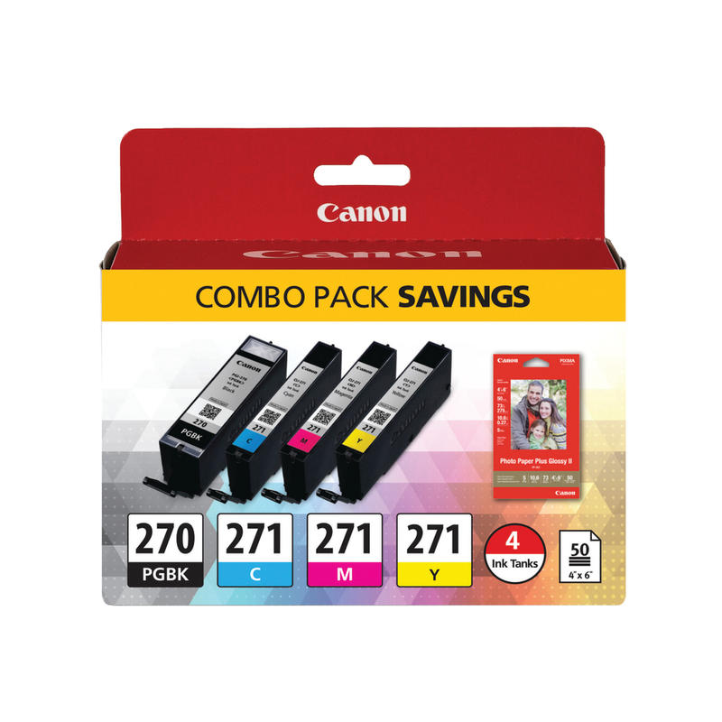 Canon PGI-270/CLI-271 Black And Cyan, Magenta, Yellow Ink Tanks And Paper, Pack Of 4, 0373C005 MPN:0373C005