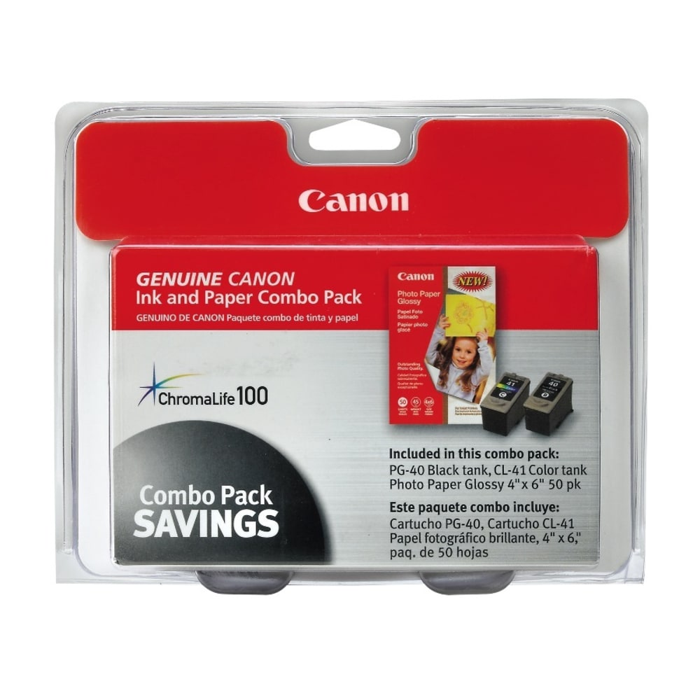Canon PG-40/CL-41 ChromaLife 100 Black And Tri-Color Ink Cartridges And 50 Sheets Of Glossy Photo Paper, Pack Of 2, 0615B009 MPN:0615B009