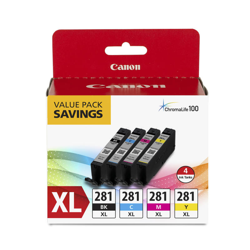 Canon CLI-281XL ChromaLife 100+ Black; Cyan; Magenta; Yellow High-Yield Ink Tanks, Pack Of 4, 2091C005 MPN:2037C005