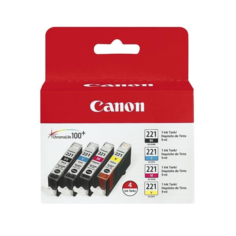Canon CLI-221 ChromaLife 100+ Black And Cyan, Magenta, Yellow Ink Cartridges, Pack Of 4, 2946B004 MPN:2946B004